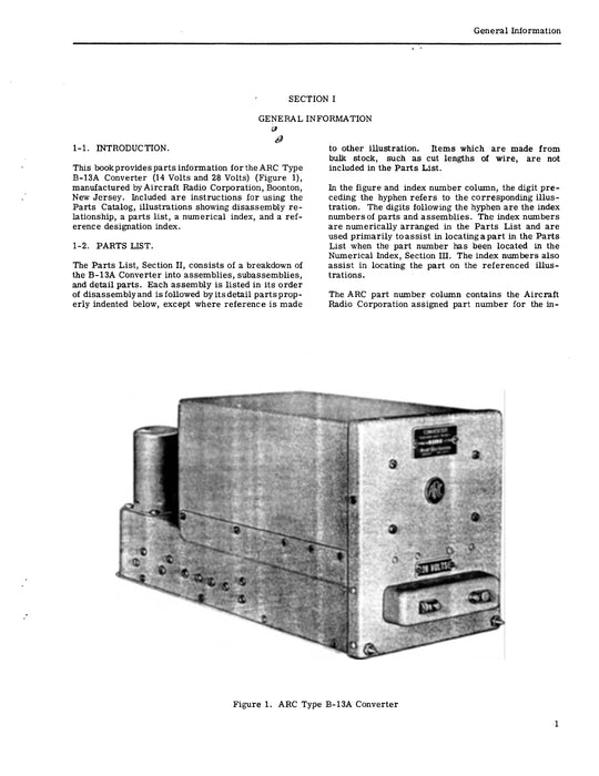 Aircraft Radio Corporation ARC B-13A Converter Parts Catalog