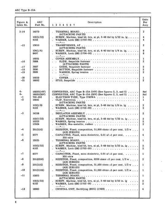 Aircraft Radio Corporation ARC B-13A Converter Parts Catalog