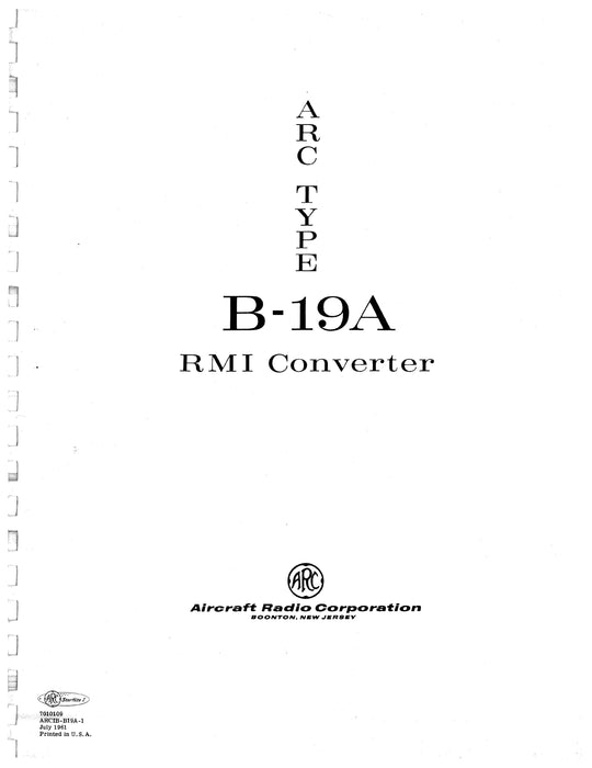 Aircraft Radio Corporation ARC B-19A RMI Converter 1961 Instruction Book (ARCIB-B19A-1)