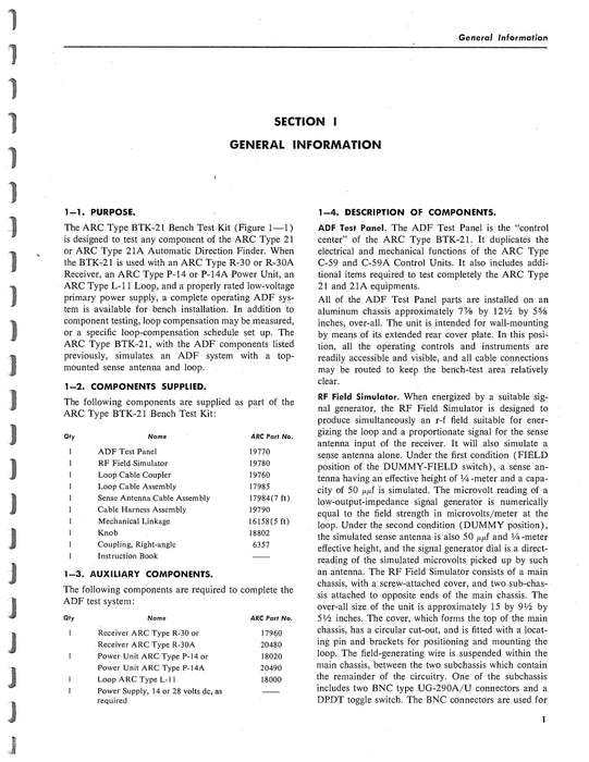 Aircraft Radio Corporation ARC BTK-21 Bench Test Kit Instruction Book (ARBTK21-IN-C)