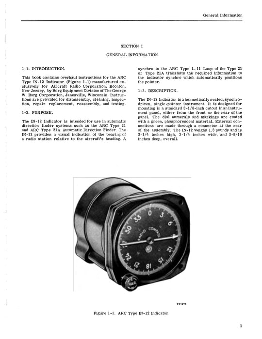 Aircraft Radio Corporation ARC IN-12 Indicator Overhaul Instructions & Parts Catalog
