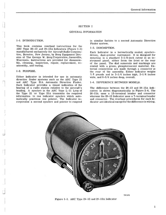 Aircraft Radio Corporation ARC IN-13 & IN-13A Indicator Overhaul Instructions & Parts Catalog (ARIN13,A-OH-P-C)