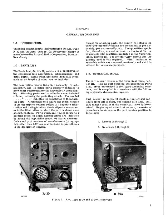 Aircraft Radio Corporation ARC R-30 & R-30A Receivers Parts Catalog