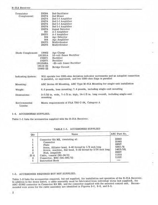 Aircraft Radio Corporation ARC R-31A Receiver Instruction Book (ARCIB-R543B-2)