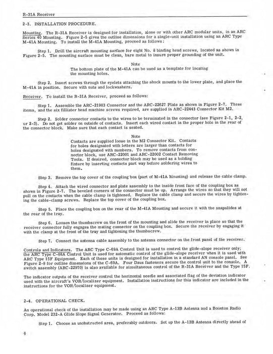 Aircraft Radio Corporation ARC R-31A Receiver Instruction Book (ARCIB-R543B-2)