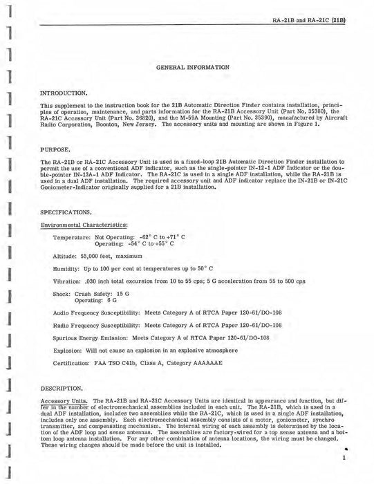 Aircraft Radio Corporation ARC RA-21B,C Accessory Units Instruction Book (ARRA21B,C-IN-C)
