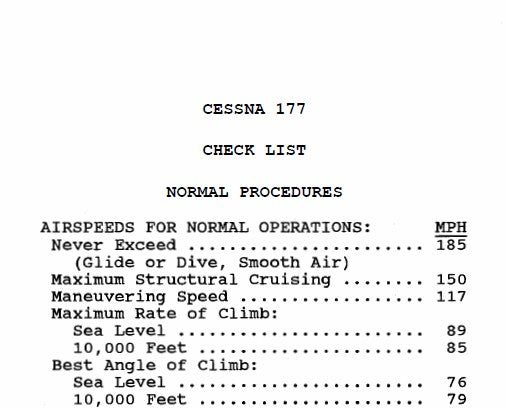 Cessna 177 Pilot's Checklist (CE17B-CL) — Essco Aircraft