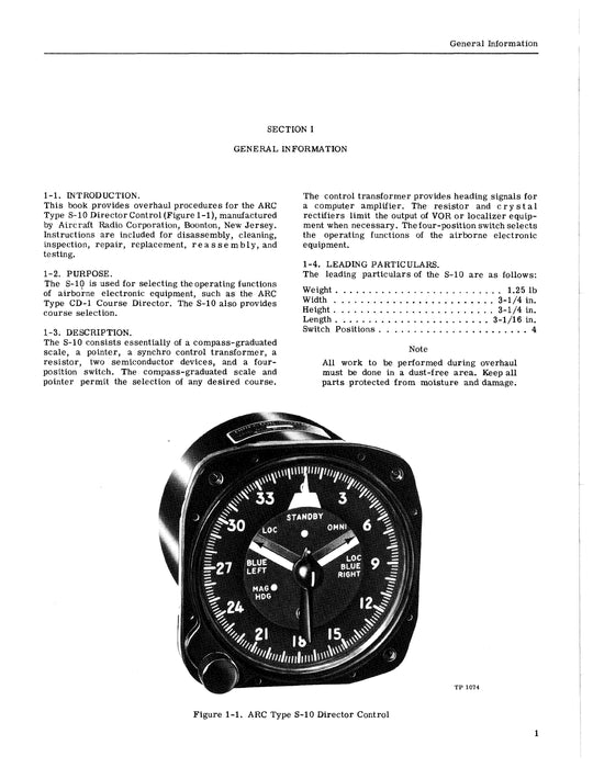 Aircraft Radio Corporation ARC S-10 Director Control Overhaul Instructions & Parts Catalog