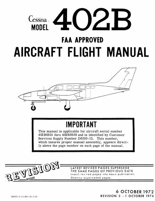 Cessna 402B Aircraft Flight Manual (D6000-3-13)