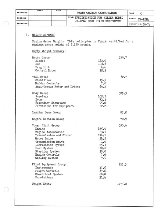 Hiller Helicopters UH-12E4 1960 Engineering Report (60-74)