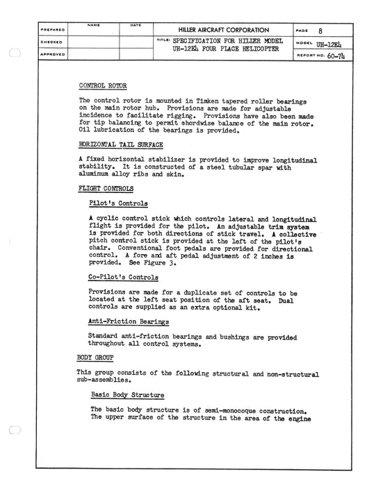 Hiller Helicopters UH-12E4 1960 Engineering Report (60-74)
