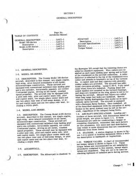 Cessna 180 & 185 Skywagon 1969-1979 Service Manual D2000-7-13