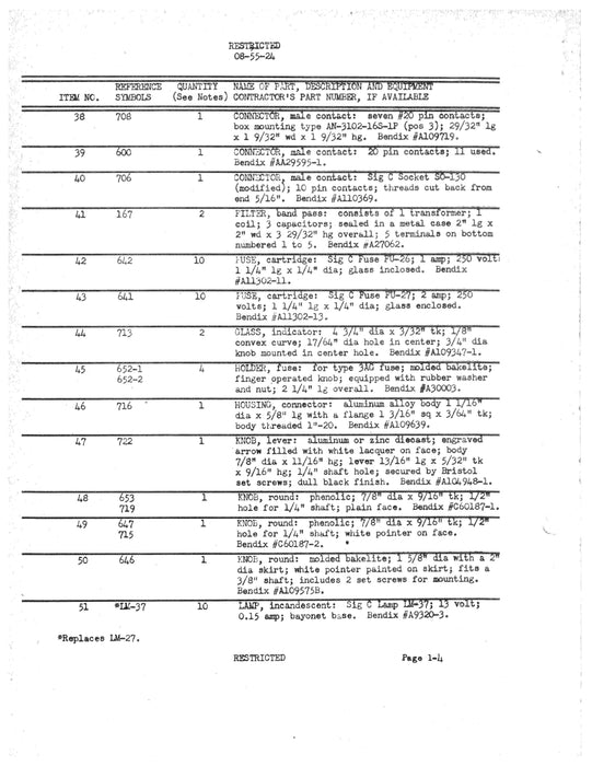 Radio, Radar and Electronics I-100-A Spare Parts List (08-55-24)