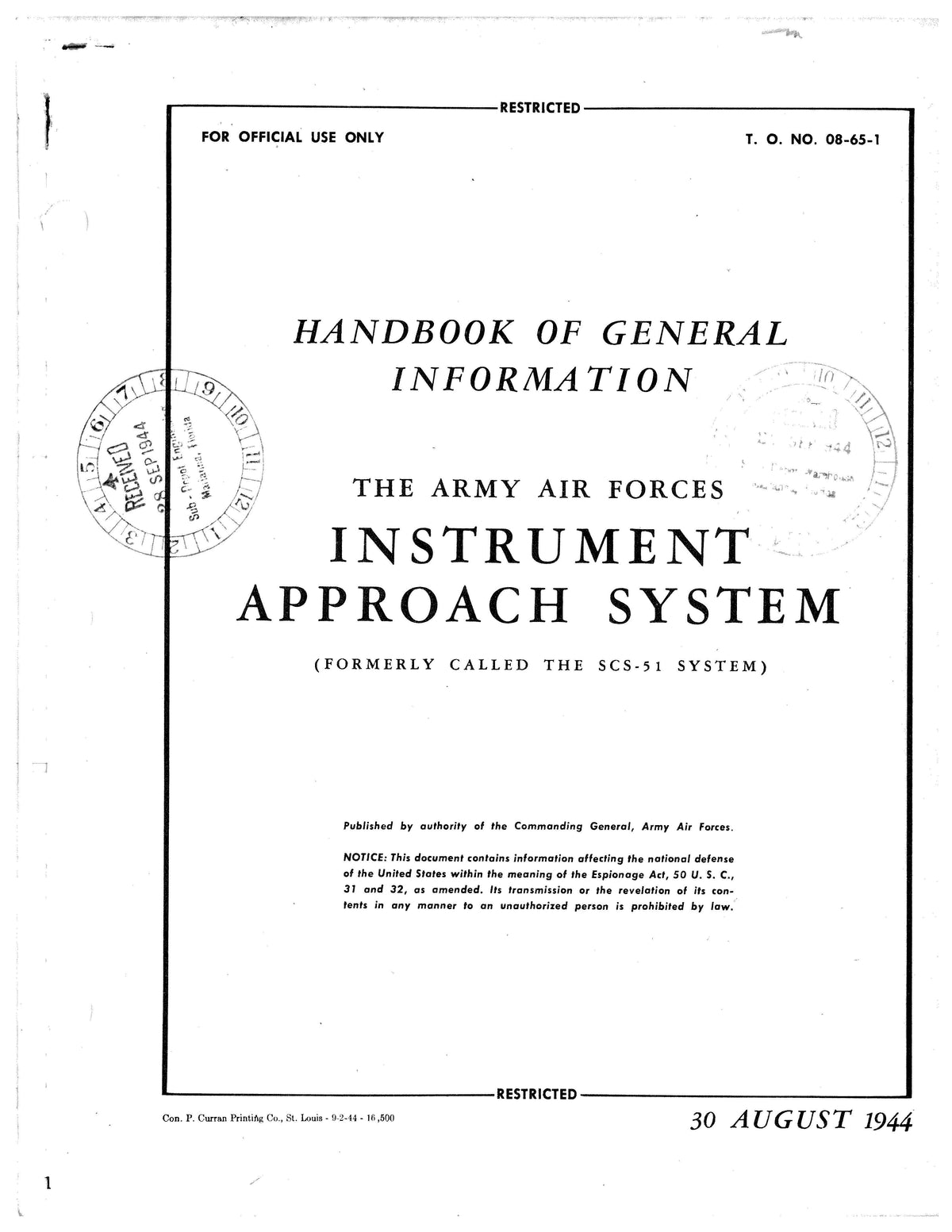 Instrument Approach System Handbook Of General Information (08-65-1 ...