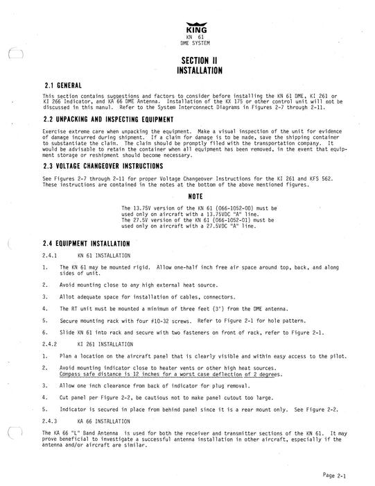 King KN61-KI261 DME System Installation Manual (006-0119-00)