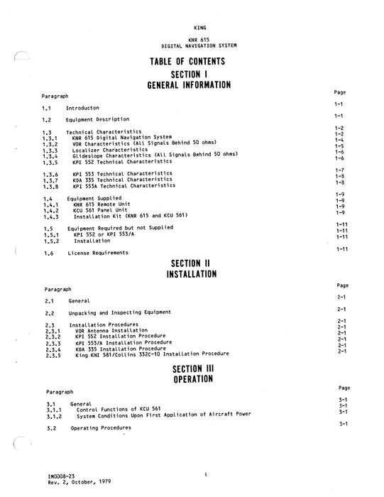 King KNR 615 Digital Navigation System Installation Manual (006-0105-02)