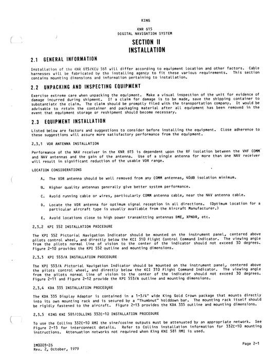 King KNR 615 Digital Navigation System Installation Manual (006-0105-02)