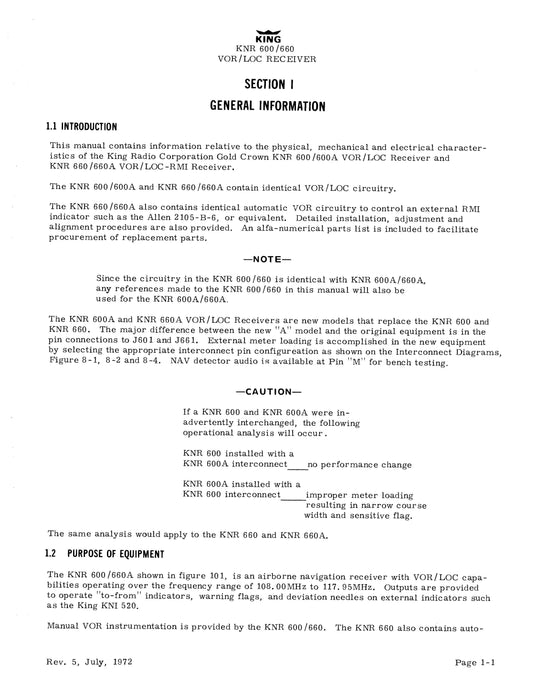King KNR600-660-600A-660A 1972 Installation Manual (006-0048-02)