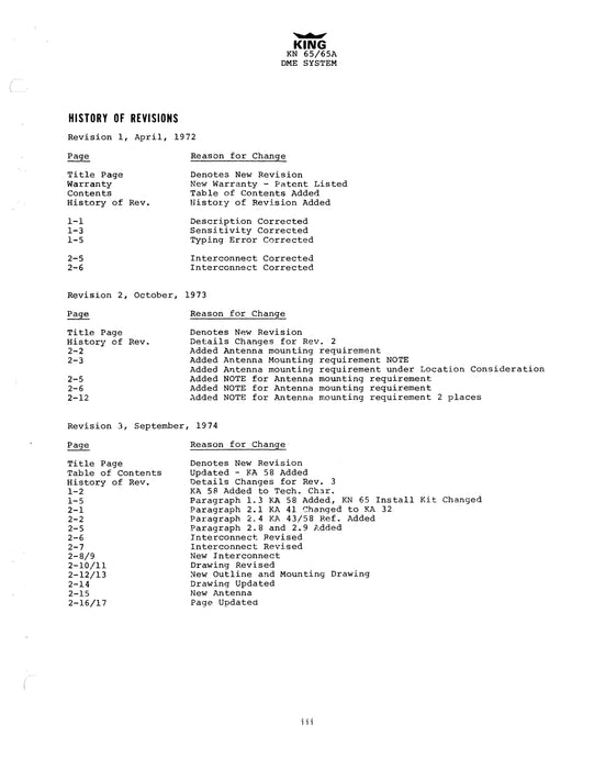 King KN65,65A,KI265,266,267,KFS562 DME Installation Manual (006-0054-06)