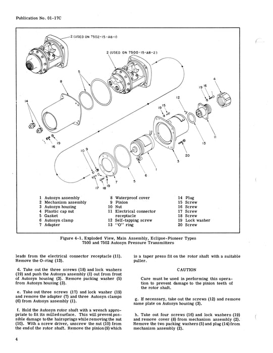 Eclipse-Pioneer Autosyn Pressure Transmitters 7500, 7600 Overhaul Instructions (01-17C)