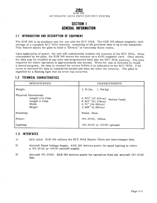 King KDE 566 Automatic Data Input-Output System Maintenance-Overhaul Manual (006-0118-00)