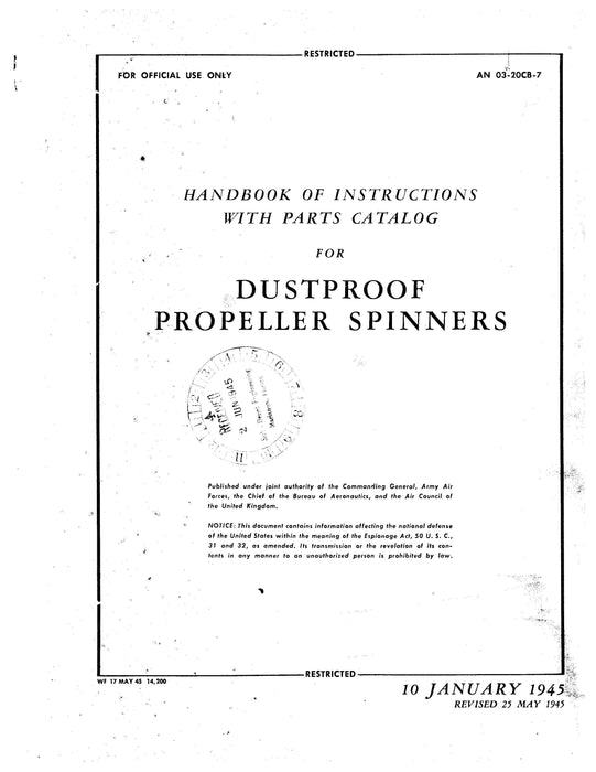Dustproof Propeller Spinners Handbook of Instructions with Parts Catalog (AN 03-20CB-7)