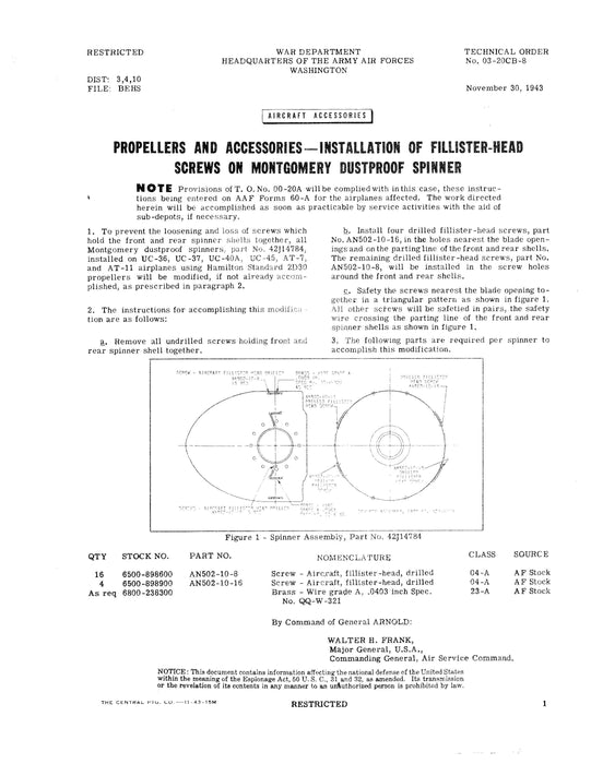 Dustproof Propeller Spinners Handbook of Instructions with Parts Catalog (AN 03-20CB-7)