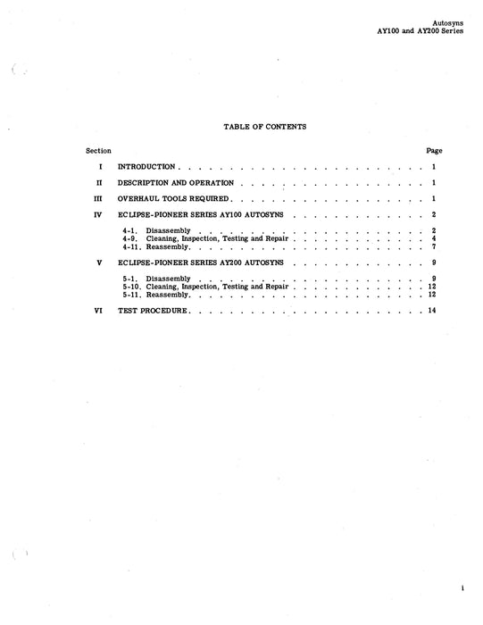 Eclipse-Pioneer Autosyns Series AY 100 & AY 200 Overhaul Instructions (99-30I)