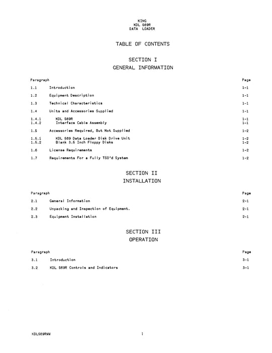 King KDL 569R Data Loader Installation-Maintenance Manual (006-5524-00)