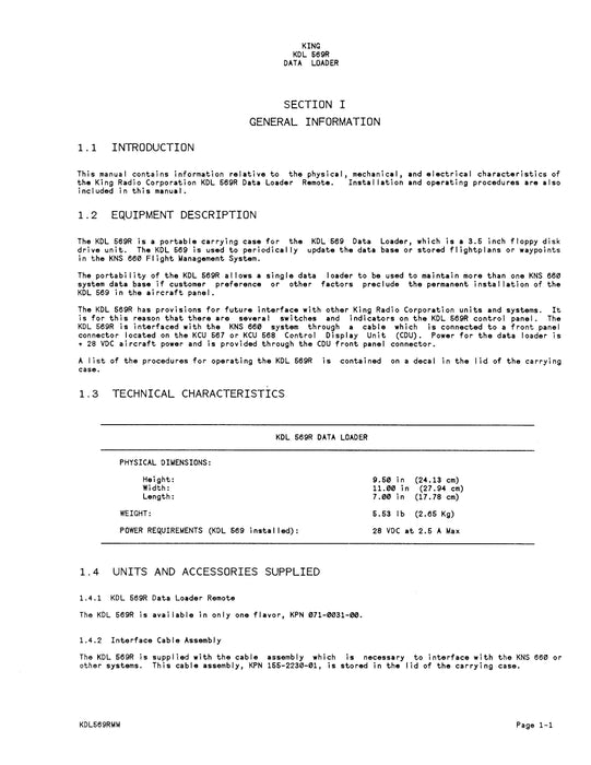 King KDL 569R Data Loader Installation-Maintenance Manual (006-5524-00)