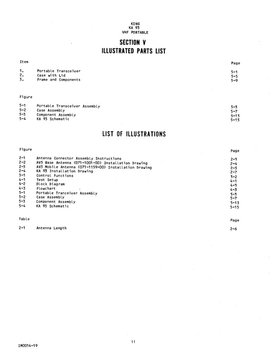 King KA 93 VHF Portable Installation-Maintenance Manual (006-0509-00)