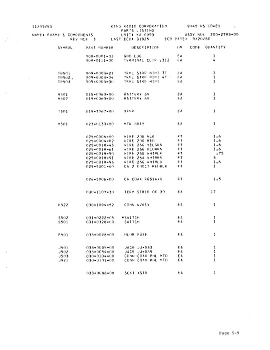 King KA 93 VHF Portable Installation-Maintenance Manual (006-0509-00)