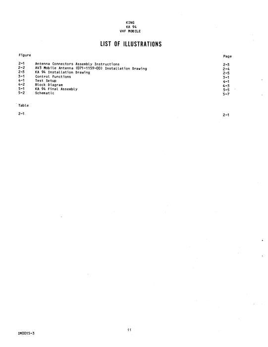 King KA 94 VHF Mobile Installation-Maintenance Manual (006-0510-00)