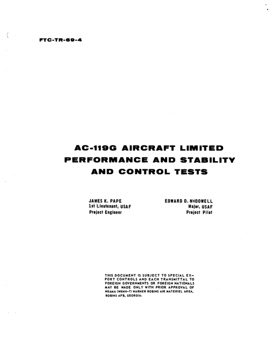 Fairchild AC-119G Aircraft Limited Performance and Stability and Control Tests (FTC-TR-69-4)
