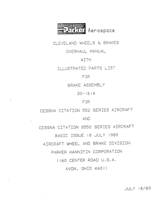 Parker Aerospace Cleveland Wheels & Brakes Assembly Part No. 30-161A Overhaul with Parts (PD3410)