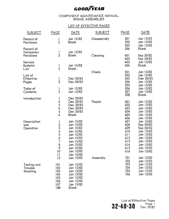 Goodyear AP-330 Brake Assembly Component Maintenance Manual with Illustrated Parts List (32-40-30)