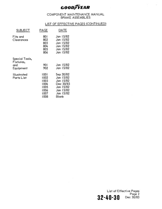 Goodyear AP-330 Brake Assembly Component Maintenance Manual with Illustrated Parts List (32-40-30)