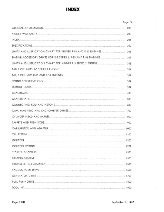 Kinner R-5-1, R-5 Series 2, R-53, R-55 Engines Illustrated Parts List