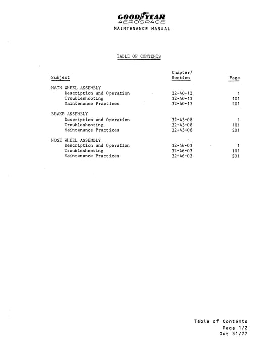 Goodyear AP-489 Main Wheel, Nose Wheel and Brake Assembly Maintenance Manual