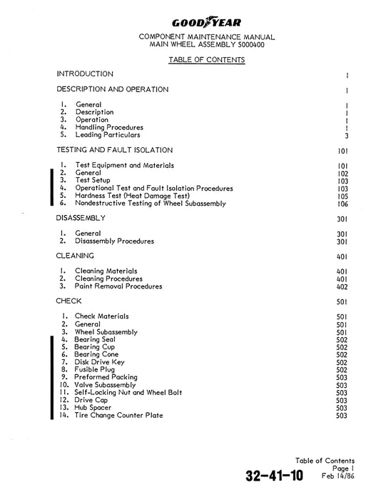 Goodyear AP-536 Main Wheel Assembly 1986 Component Maintenance with Parts (32-41-10)