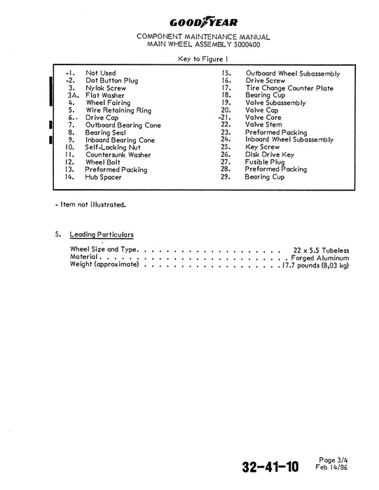 Goodyear AP-536 Main Wheel Assembly 1986 Component Maintenance with Parts (32-41-10)