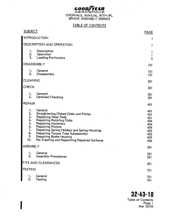 Goodyear AP-537 Brake Assembly Overhaul Maintenance with Illustrated Parts (32-43-10)