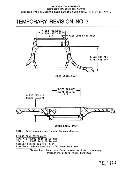 B.F. Goodrich 3-1274 OPT. 1 & -1274 OPT. 2 Main Landing Gear Wheel Maintenance and Overhaul Manual (JN35580)