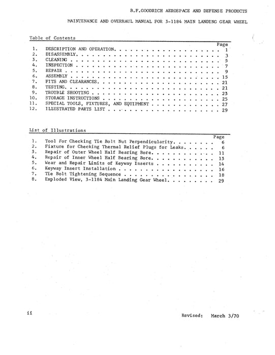 B.F. Goodrich 3-1184 Main Landing Gear Wheel Maintenance and Overhaul Manual (JN5070)