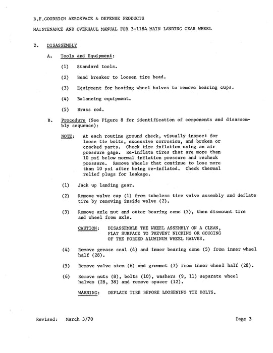 B.F. Goodrich 3-1184 Main Landing Gear Wheel Maintenance and Overhaul Manual (JN5070)