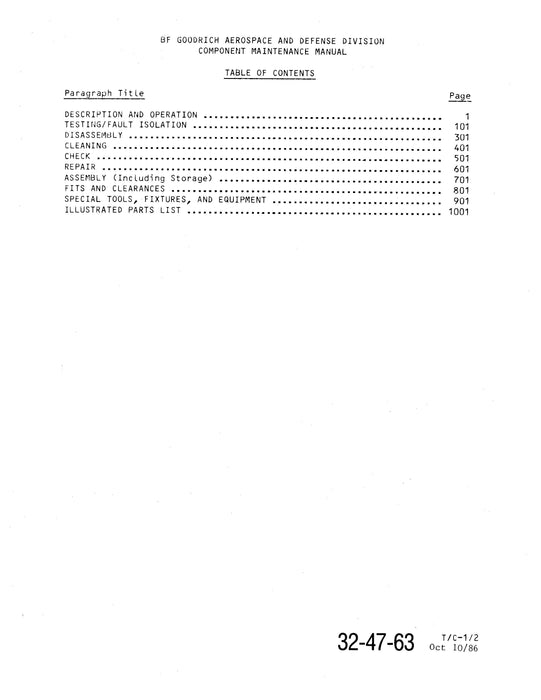 B.F. Goodrich 3-1076 OPT1 Nose Landing Gear Brake Assembly Component Maintenance Manual With Illustrated Parts (JN42933/109)