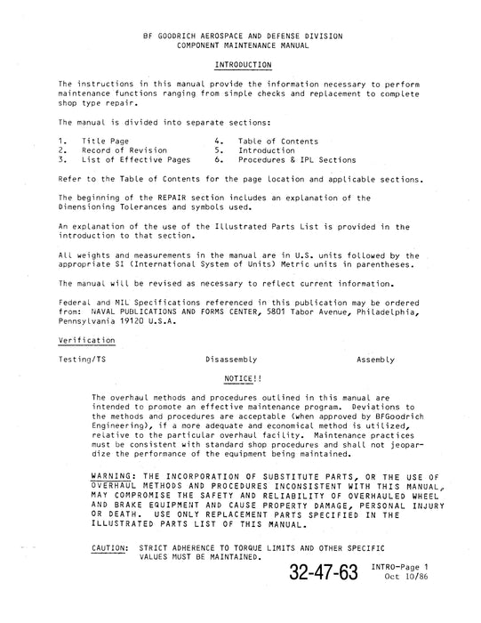 B.F. Goodrich 3-1076 OPT1 Nose Landing Gear Brake Assembly Component Maintenance Manual With Illustrated Parts (JN42933/109)
