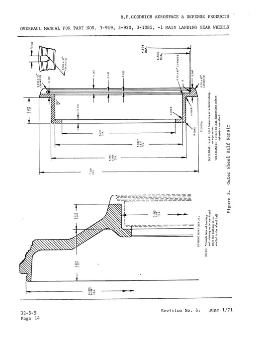 B.F. Goodrich 3-919, 3-920, 3-1085, 3-1085-1 Main Landing Gear Wheels Overhaul Manual (JN16271)