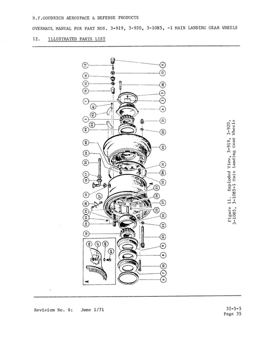 B.F. Goodrich 3-919, 3-920, 3-1085, 3-1085-1 Main Landing Gear Wheels Overhaul Manual (JN16271)