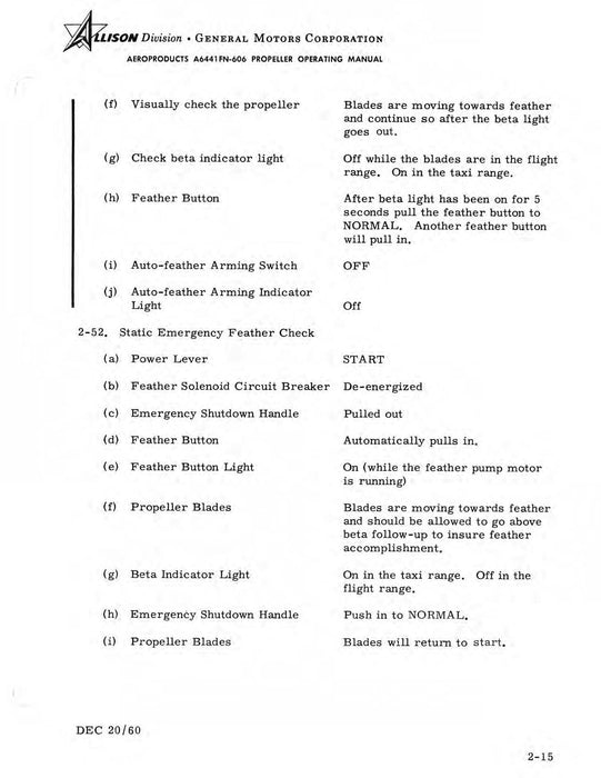 Allison Turbo-Propeller Models A6441FN-606 & 606A Operating Manual (1AC1)